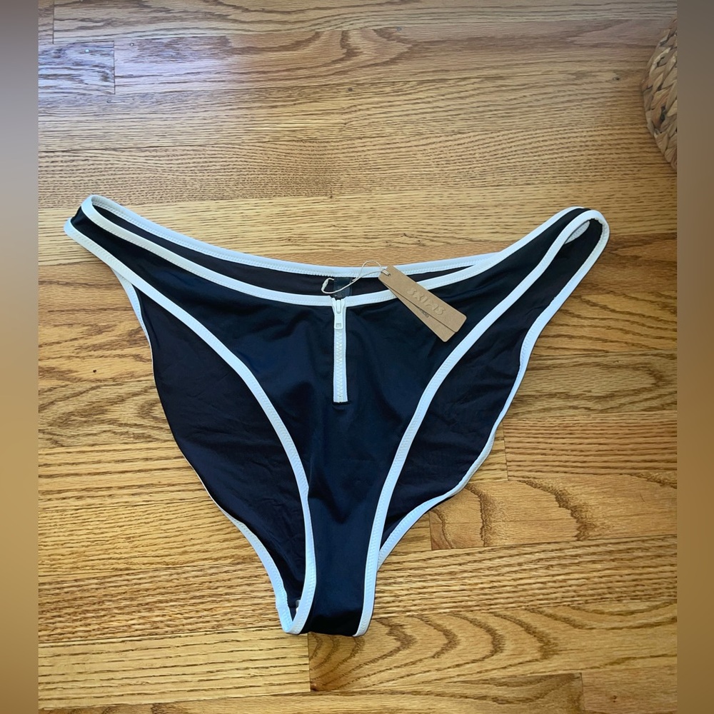 SKIMS 4X sporty zipper skim dipped Tanga bikini/tankini bottom Color: Onyx